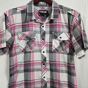 Zoo York Shirt Adult Large Pink Blk Plaid Short Sleeve Button Up Skater Casual